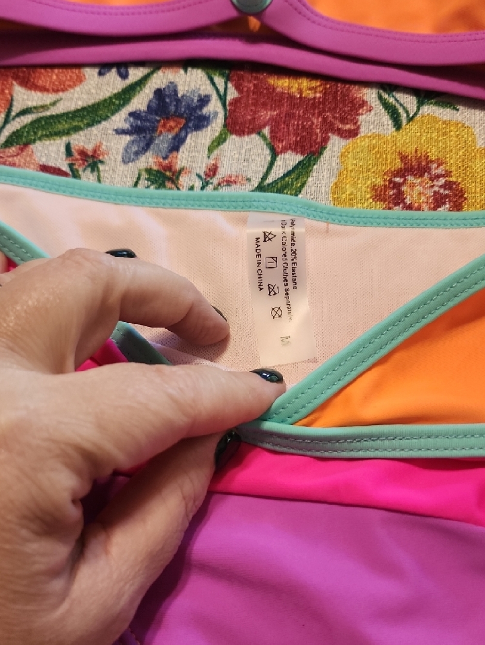 Colorblock Pink Orange Purple Bandeau Bikini - Women Swim Bikini - Picture 2 of 5